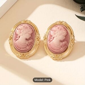 Elegant Gold and Pink Cameo Earrings